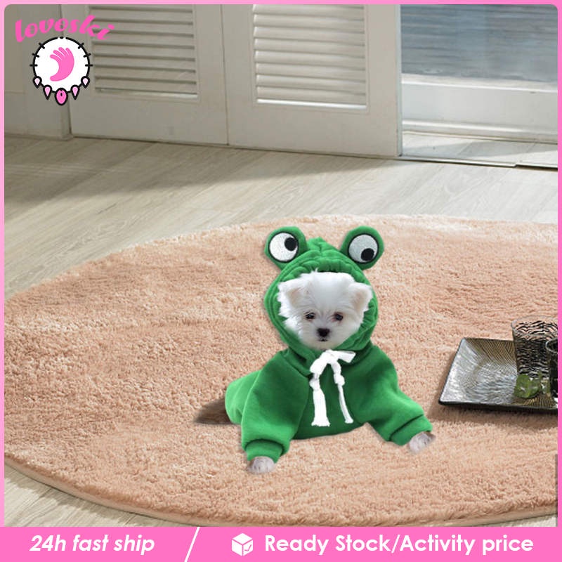 Bộ áo liền quần có mũ bằng cotton hình tuần lộc/chú ếch giữ ấm mùa đông dành cho cún và mèo cưng dễ thương