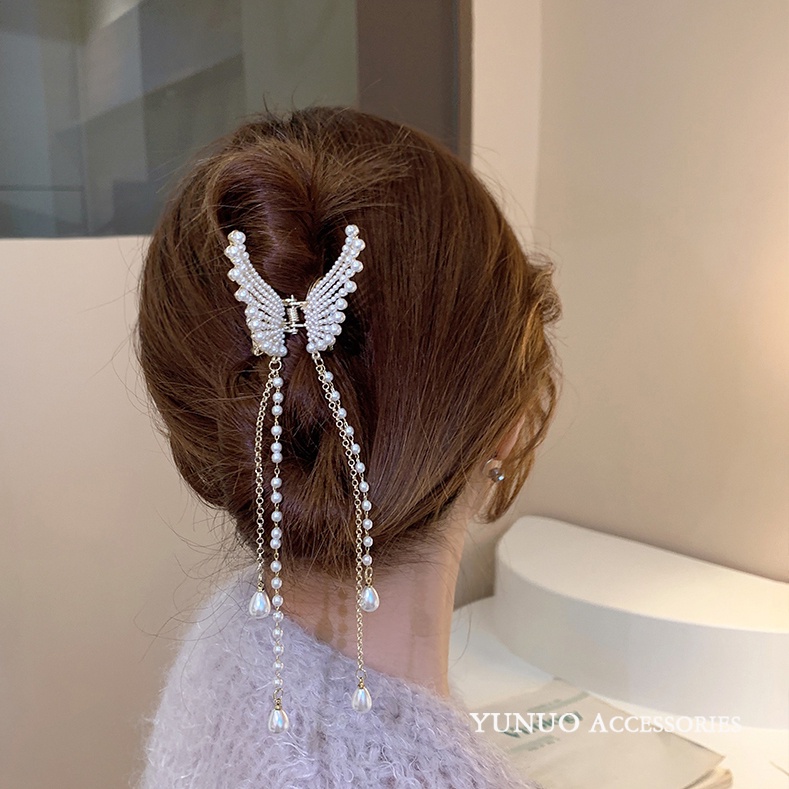 Kẹp Tóc Hình Bướm Đính Ngọc Trai Giả Bằng Kim Loại Kích Thước Nhỏ Cho Nữ