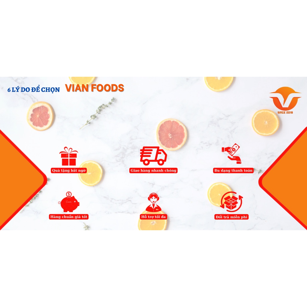 Hạt điều Vian Foods Hạt điều A Cồ size to nguyên hạt xuất khẩu thơm giòn 500g dùng làm quà tặng Sang hết ý