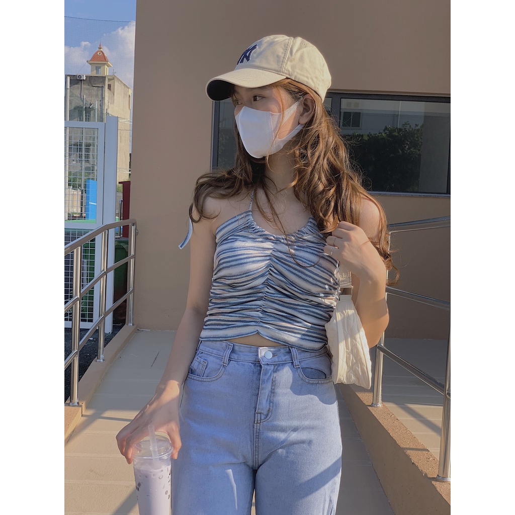 Áo thun cổ yếm buộc dây kẻ AP493 LOLLIE STUDIO