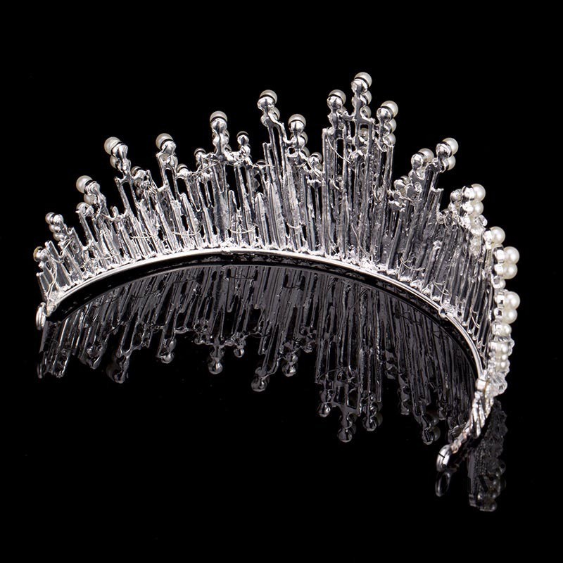 Vương miện cô dâu GETNOIVAS màu bạc đính ngọc trai sang trọng