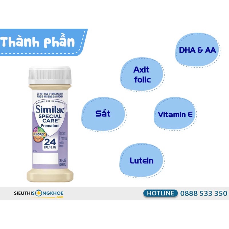 [Date T2/24]Lốc 4 ống Sữa Nước Abbott Similac Special Care Premature 24 kcal/fl oz 59ml cho Trẻ Sinh Non, Nhẹ Cân