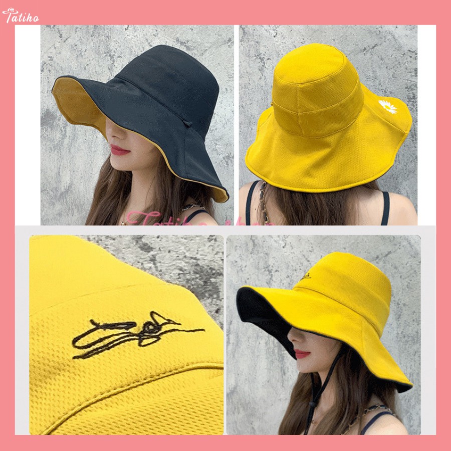 [Hàng Xịn, Giá Tốt] Mũ Nón Vải Vành Rộng Hoa Cúc Che Nắng Tốt 2 Mặt Màu Trơn - Mã NV028