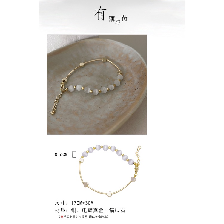 Vòng Đeo Tay Đính Đá Opal Hình Trái Tim Tinh Tế Sang Trọng Cho Nữ