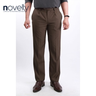 Quần tây nam Novelty 1ply trơn màu nâu đậm Regular fit 1600181