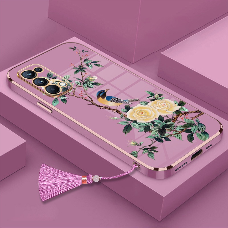 Ốp Điện Thoại Silicon Mềm Mạ Điện Họa Tiết Hoa Và Chim Có Dây Đeo Cho Realme 5 5i 6i 7i c3 5 pro