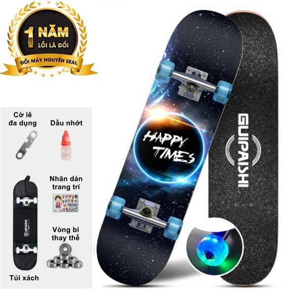 Ván trượt trẻ em có phát sáng Skateboard sành điệu - Hàng xịn xuất Châu Âu + Bộ bảo vệ tay chân