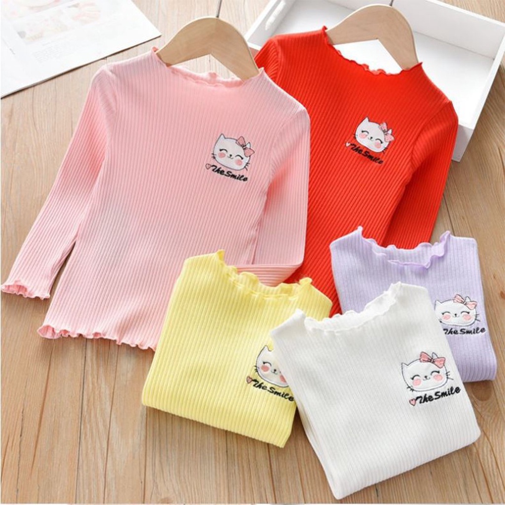 Áo dài tay thu đông cho bé gái từ 6-45kg, áo trẻ em dài tay chất len tăm KITTY SMILE
