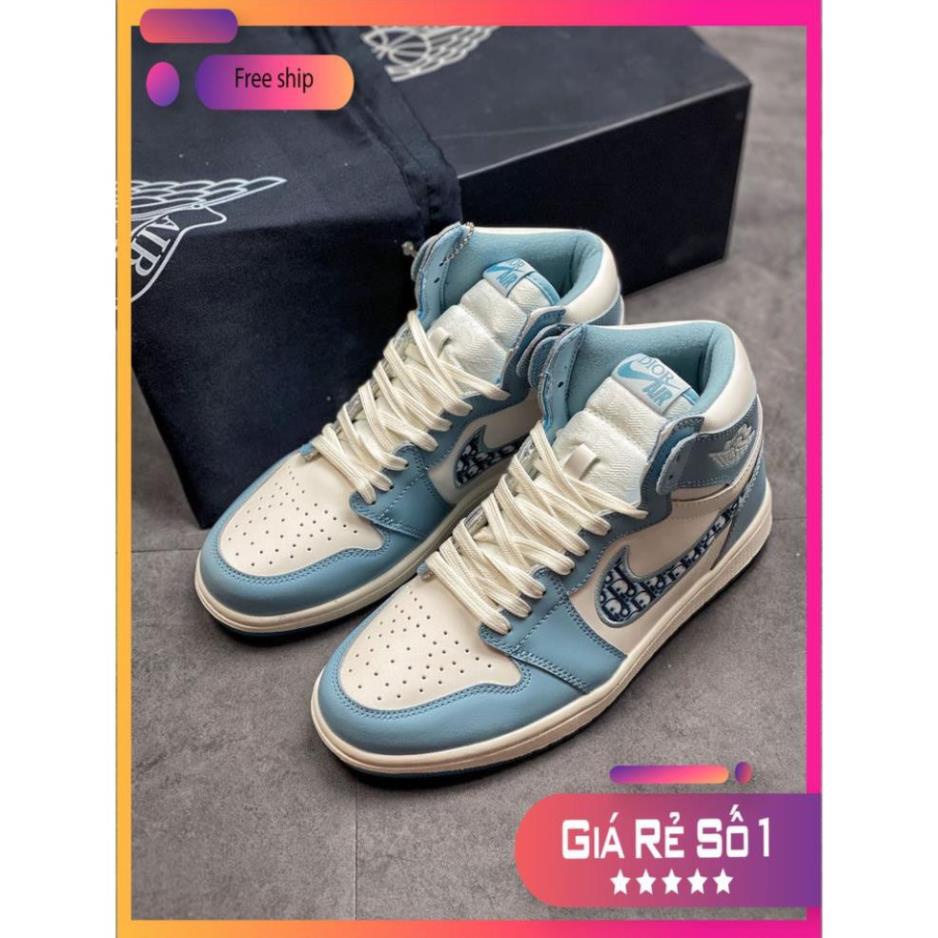 (FULL BOX + QUÀ TẶNG) Giày thể thao Air Jordan 1 Di.or xanh cổ cao siêu phong cách dành cho nam và nữ ..