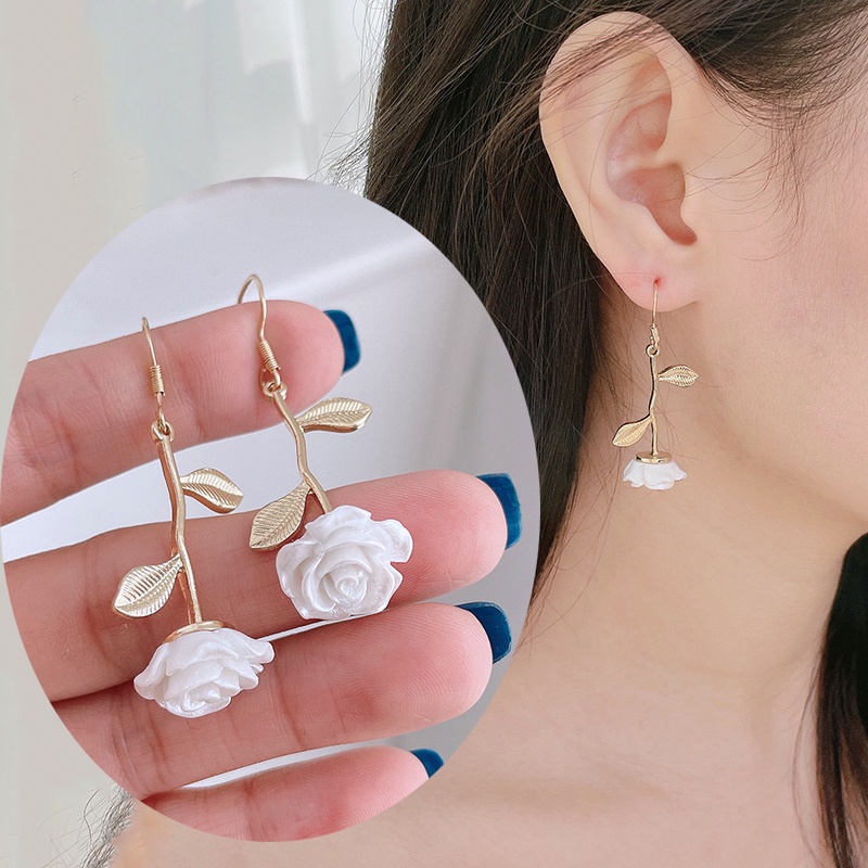 Bông Tai Hình Hoa Hồng Đính Ngọc Trai Giả Phong Cách Retro Thời Trang