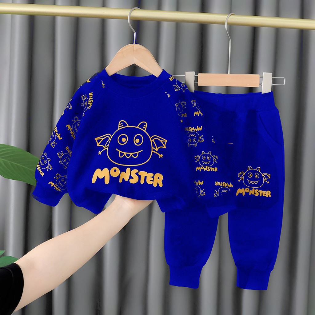 Bộ thu đông trẻ em 7-17 kg mẫu monster cho bé trai bé gái 1-5 tuổi, chất nỉ dày dặn, giữ ấm tốt, hàng may kĩ.MONTER68