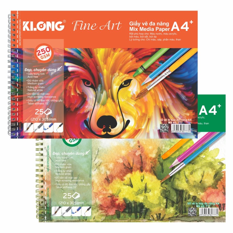 Sổ vẽ lò xo đa năng Fine Art A4 - 250 GSM - 25 tờ; Klong 777