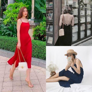 Đầm maxi xẻ tà buộc dây lưng