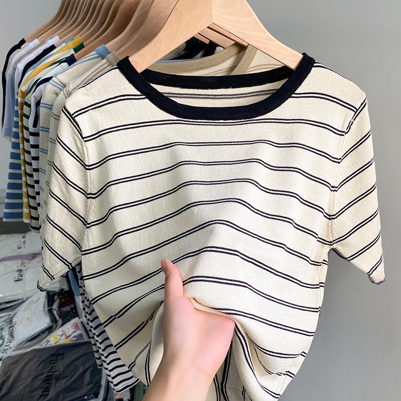 Áo Thun Dệt Kim Tay Ngắn Dáng Rộng Thời Trang Mùa Hè Dành Cho Nữ 53421