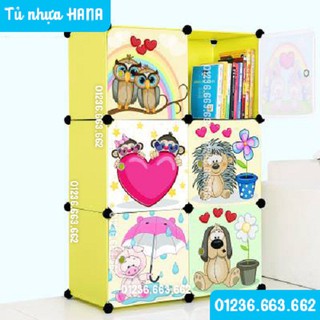 Tủ nhựa cho bé 6 ô Homie lắp ghép đa năng (màu chuối - cửa trái tim)