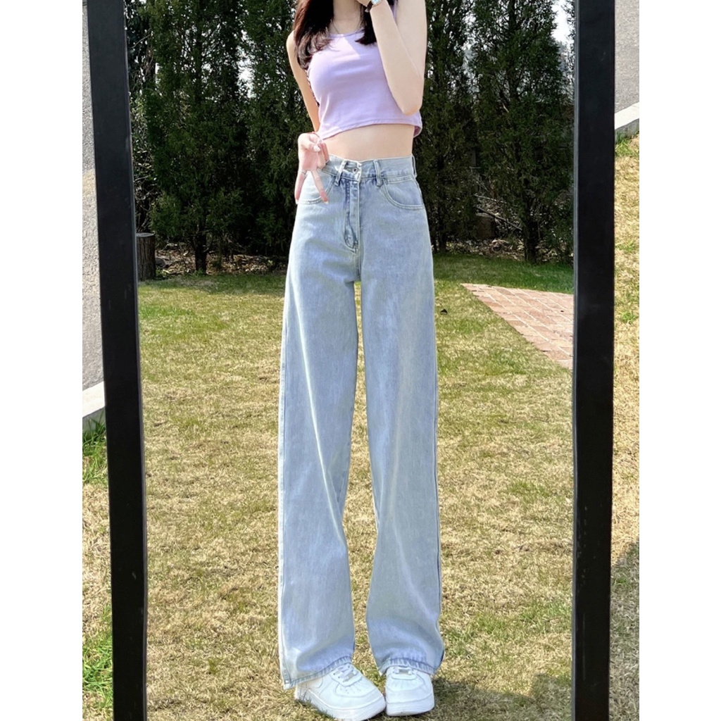 Quần kaki ống suông rộng nữ cạp cao. quần jeans nữ ống rộng mặc hách dáng hottrend