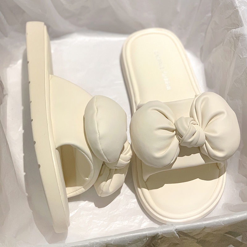 Dép Sandal Đế Bằng Chống Trượt Đính Nơ Thời Trang Mùa Hè Cho Nữ
