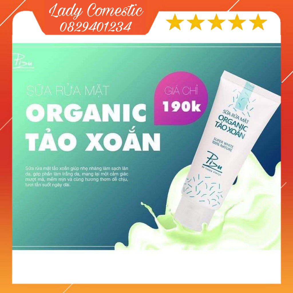 [HÀNG CHÍNH HÃNG]  Sữa Rửa Mặt Cho Da Nhạy Cảm Organic Tảo Xoắn PIZU 120ml