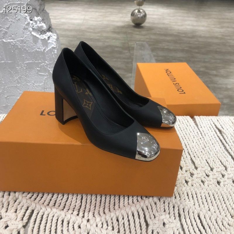 Giày cao gót LV mũi kim loại ánh siêu sang (7cm)