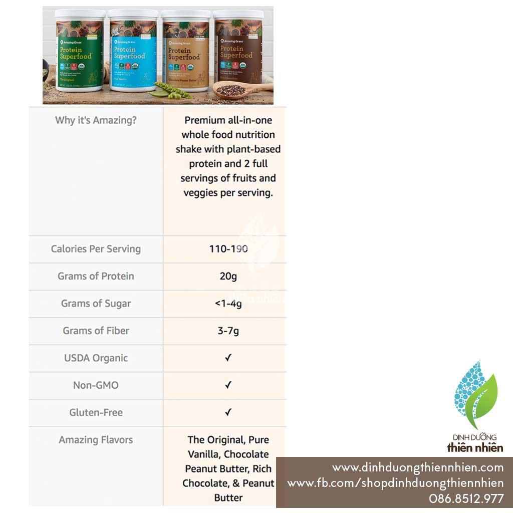 [Mã 77FMCGSALE giảm 8% đơn 500K] Bột Protein Thực Vật Hữu Cơ Amazing Grass Organic Protein Superfood Powder | BigBuy360 - bigbuy360.vn