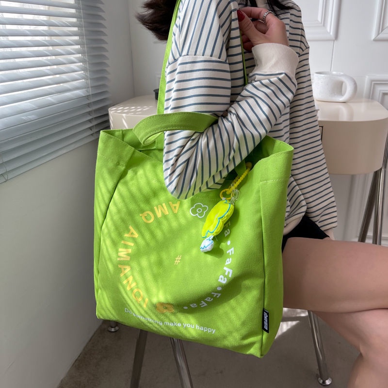 Túi Tote Đeo Vai Bằng Vải Bạt In Hoa Màu Xanh Lá Dễ Phối Đồ Kích Thước 41 X 33 X 13