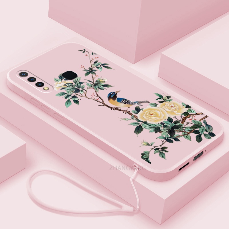 Ốp Điện Thoại TPU Mềm Họa Tiết Hoa Và Chim Có Dây Đeo Cho vivo y19