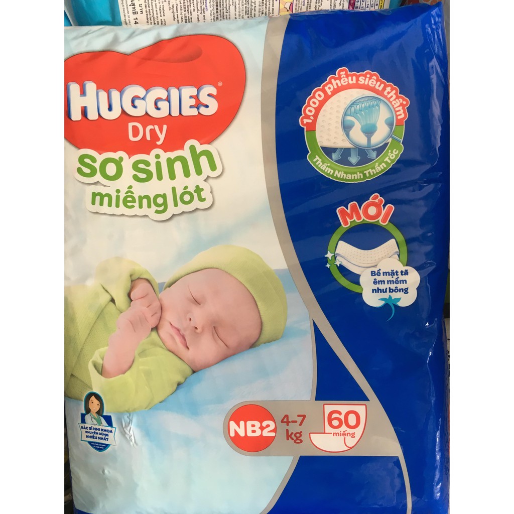 Miếng Lót Sơ Sinh Huggies NB2 60 Miếng