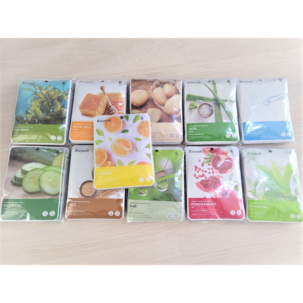 Set 100 miếng mặt nạ dưỡng da chiết xuất thiên nhiên Ricocell Hàn Quốc