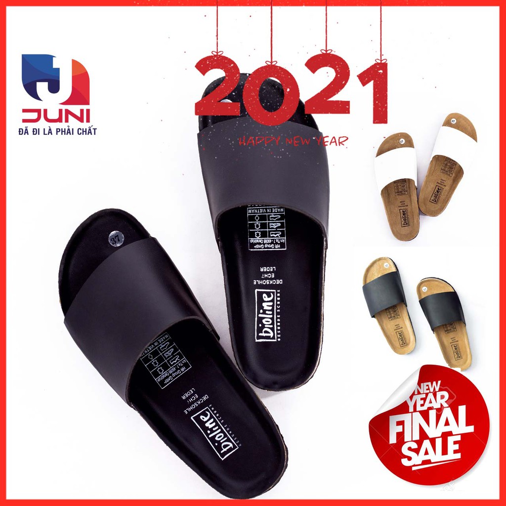 [DA PU-CHỐNG NƯỚC] PU05- Dép sandal quai ngang đơn Unisex da PU, đế trấu Bioline Birken - Xuất khẩu châu Âu - Juni Store