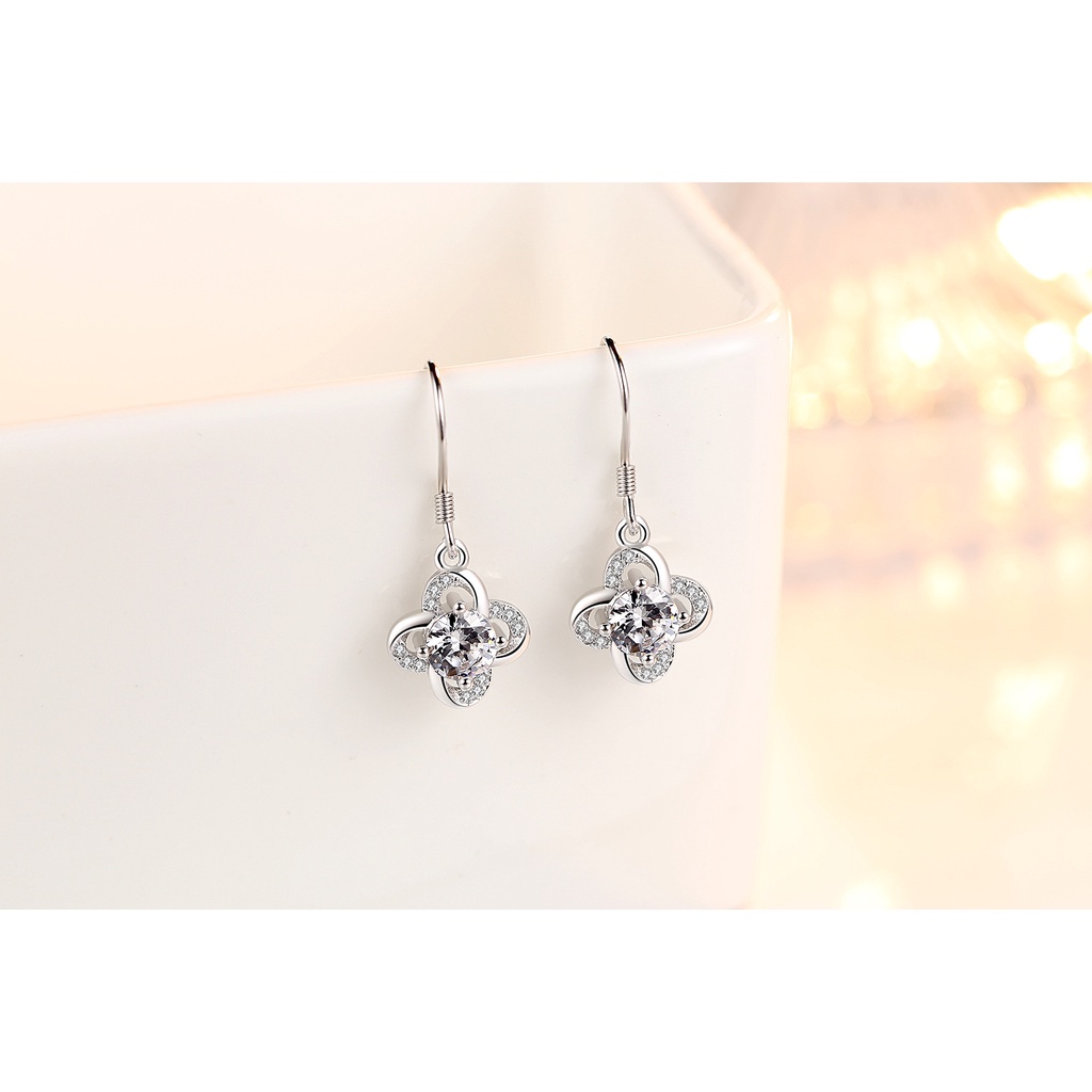 Khuyên Tai Bạc 925 Hình Hoa Lá May Mắn Đơn Giản Cho Nữ-S1