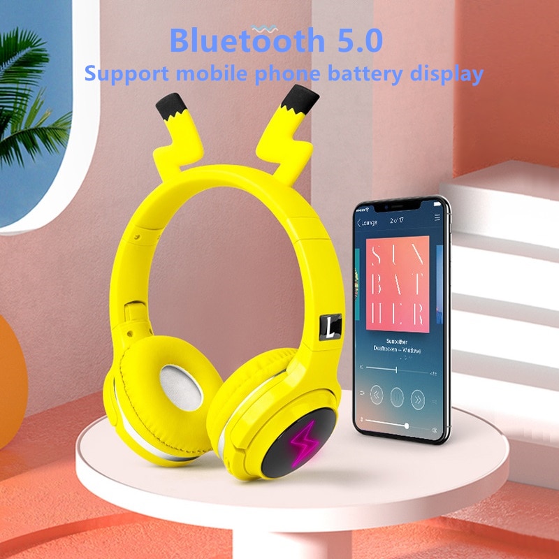 Tai nghe Bluetooth không dây hình Pikachu dễ thương kèm Mic cho bé gái