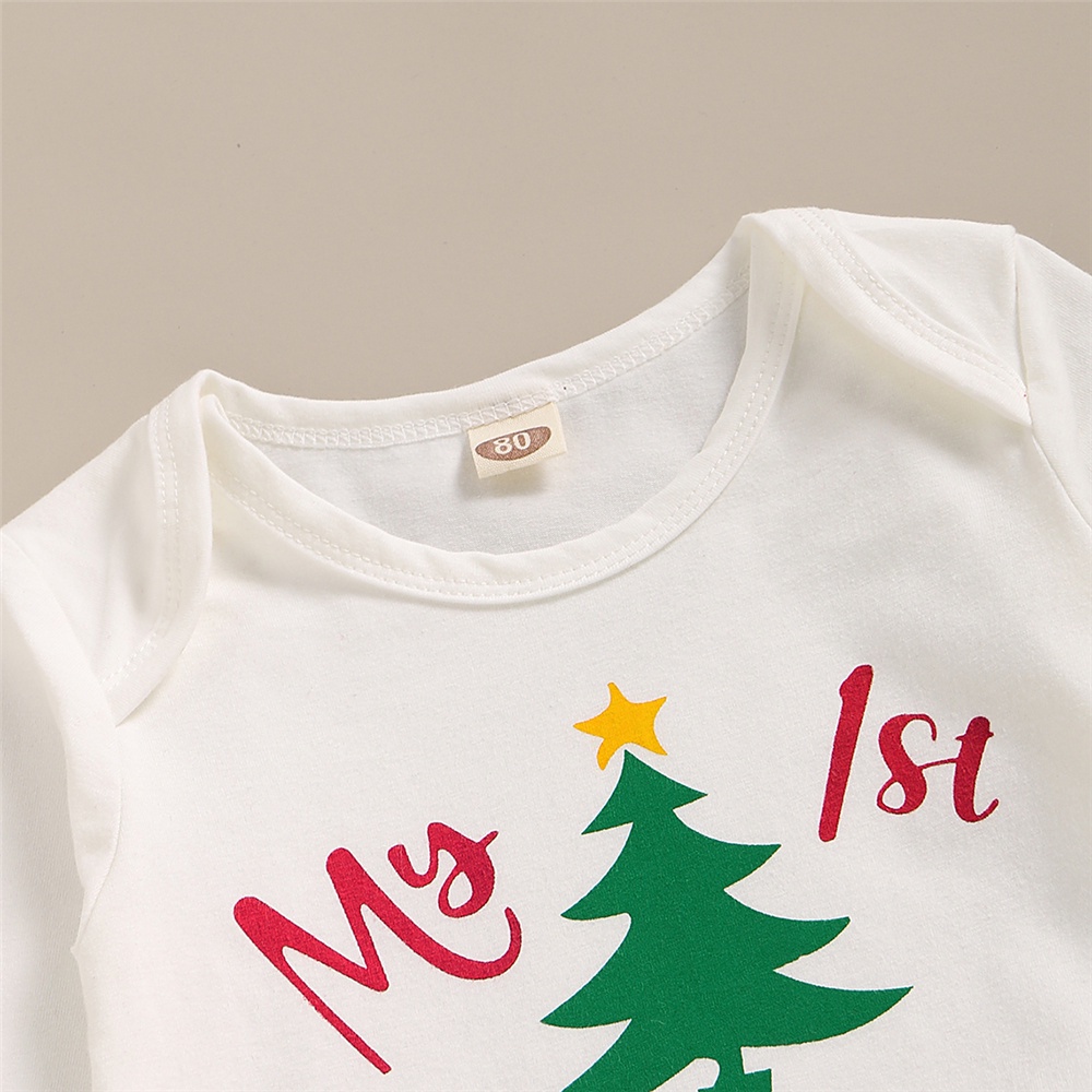 Bộ trang phục 2 món MIKRDOO gồm áo liền quần tay dài in họa tiết giáng sinh + chân váy dễ thương cho bé gái sơ sinh 1