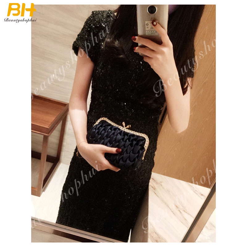 Ví Dự Tiệc Vải Satin Đính Đá Thời Trang 2022 Sang Trọng