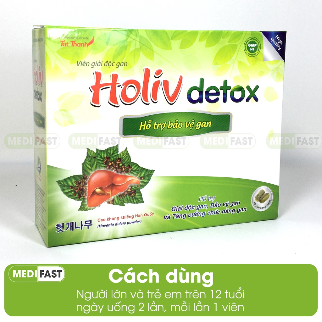 Giải độc gan Holiv Detox hộp 60 viên - bảo vệ gan - tăng cường chức năng gan, ngăn tác hại rượu bia chất kích thích