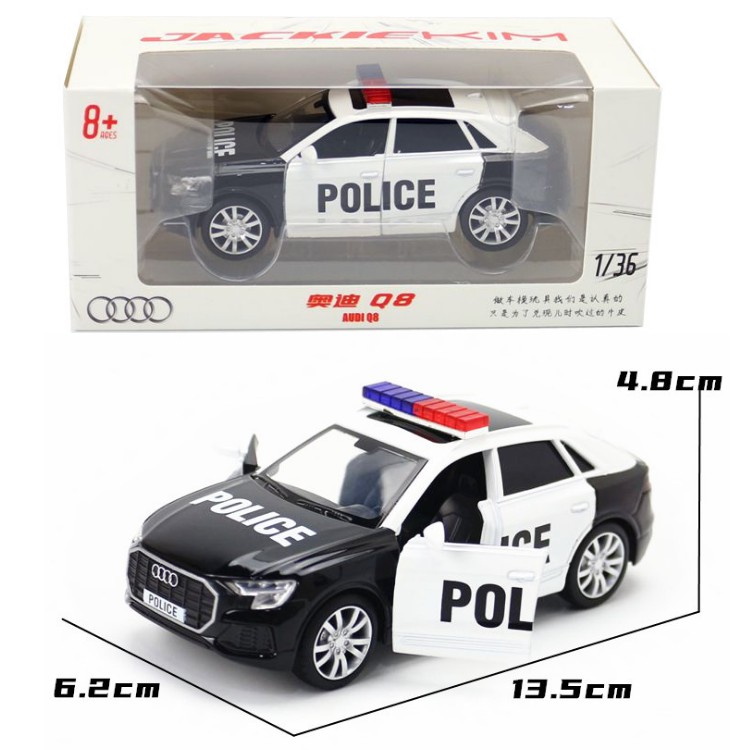 Xe ô tô cảnh sát Audi Q8 bằng kim loại tỉ lệ 1:36 xe đồ chơi trẻ em mở được 2 cửa