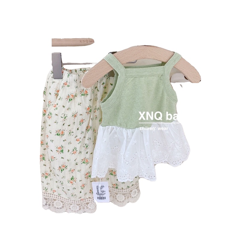 Bộ Áo Hai Dây + Quần Dài Bằng Cotton Dáng Rộng Thoải Mái In Họa Tiết Hoa Dễ Thương Thời Trang Mùa Hè Dành Cho Bé Gái