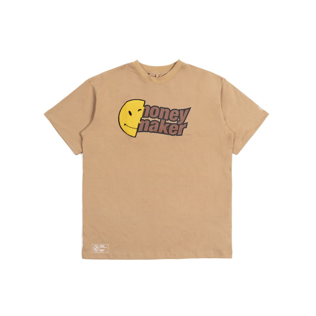 "CHENILLE SMILEY" TEE IN BROWN - [SMAKER]