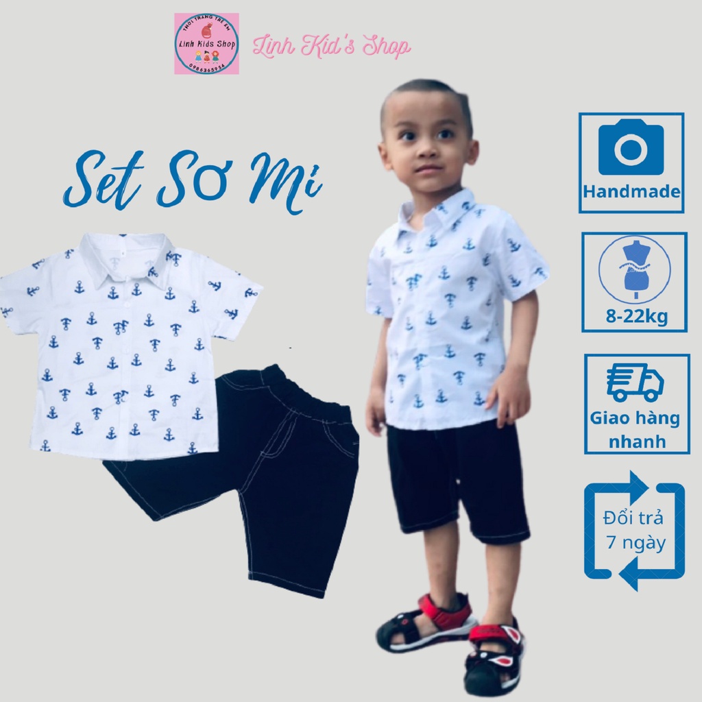 Set áo sơ mi + quần sooc cho bé trai từ 1-7 tuổi