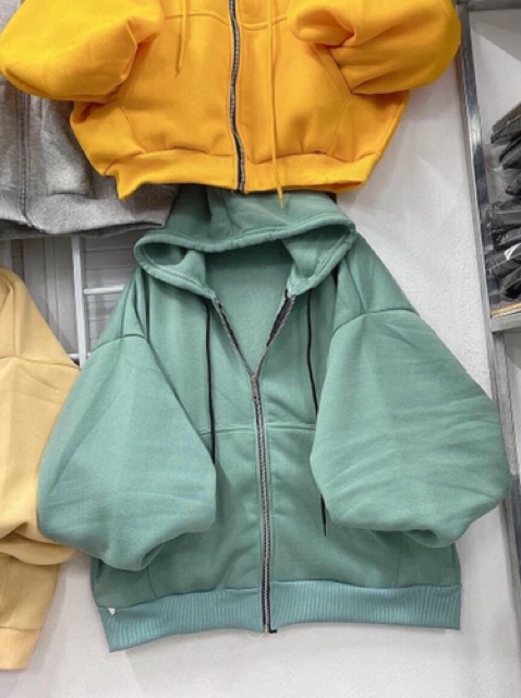 Áo khoác nỉ trơn form rộng tay lồng đèn, toàn bộ là ảnh thật