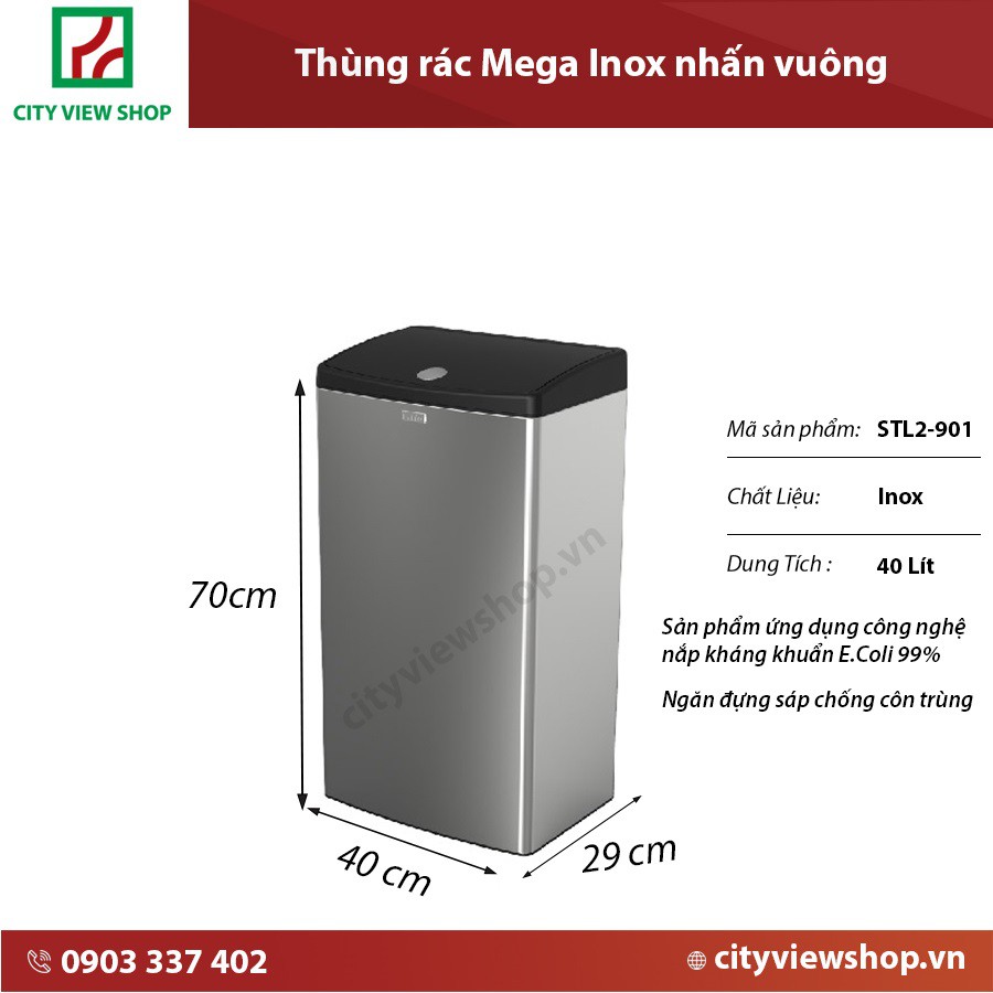 Thùng rác Fitis Mega nhấn 40 lít STL2