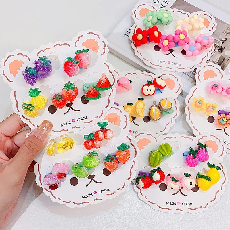 Set 10 Dây Cột Tóc Co Giãn Hình Hoa Quả Dễ Thương Cho Bé Gái