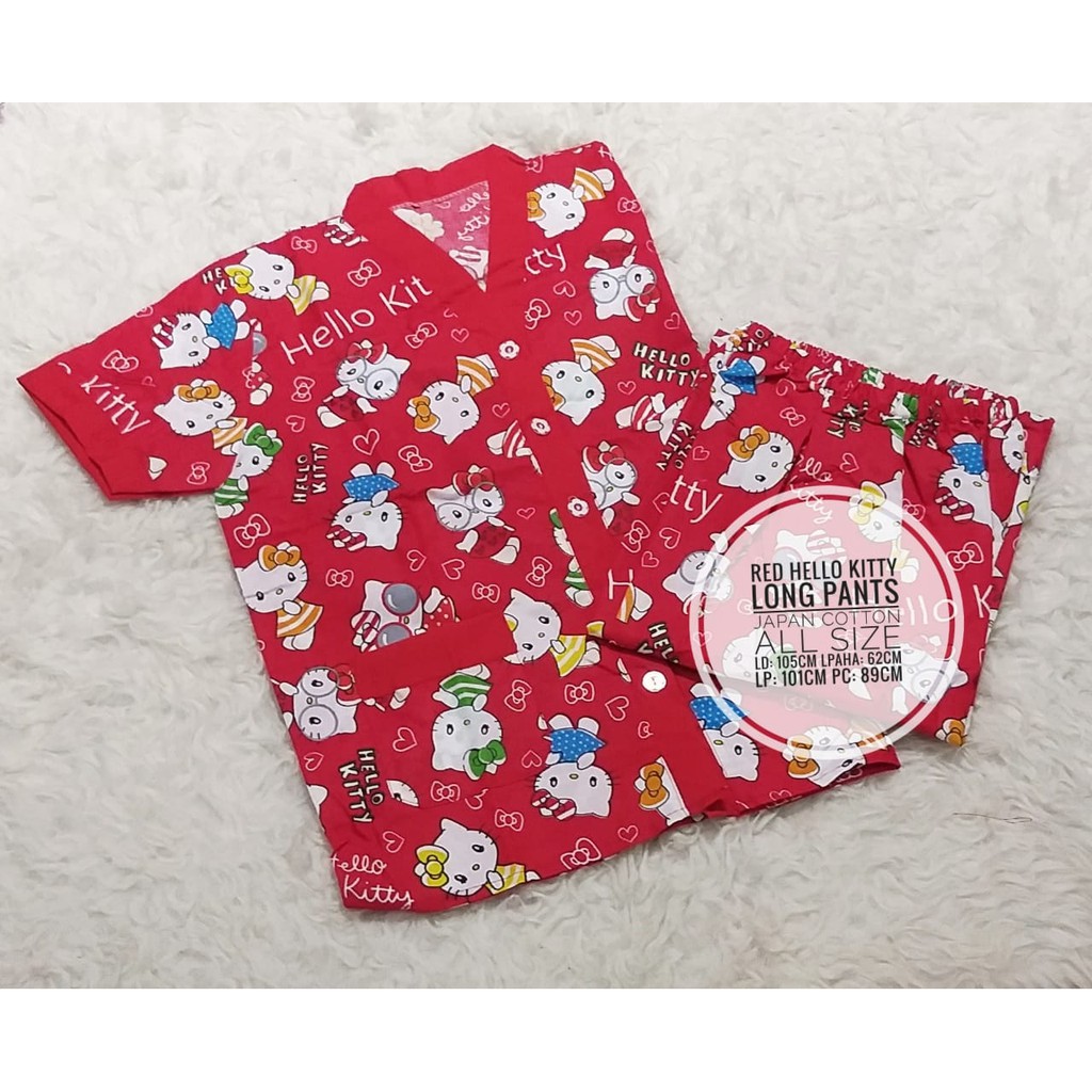 Bộ Đồ Ngủ Cotton Không Có Cổ In Hình Hello Kitty Phong Cách Nhật Bản