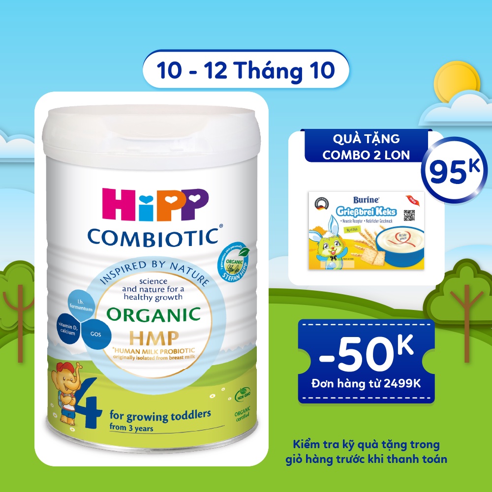 Sữa bột công thức HiPP 4 Organic Combiotic 800g (dành cho trẻ từ 3 tuổi)