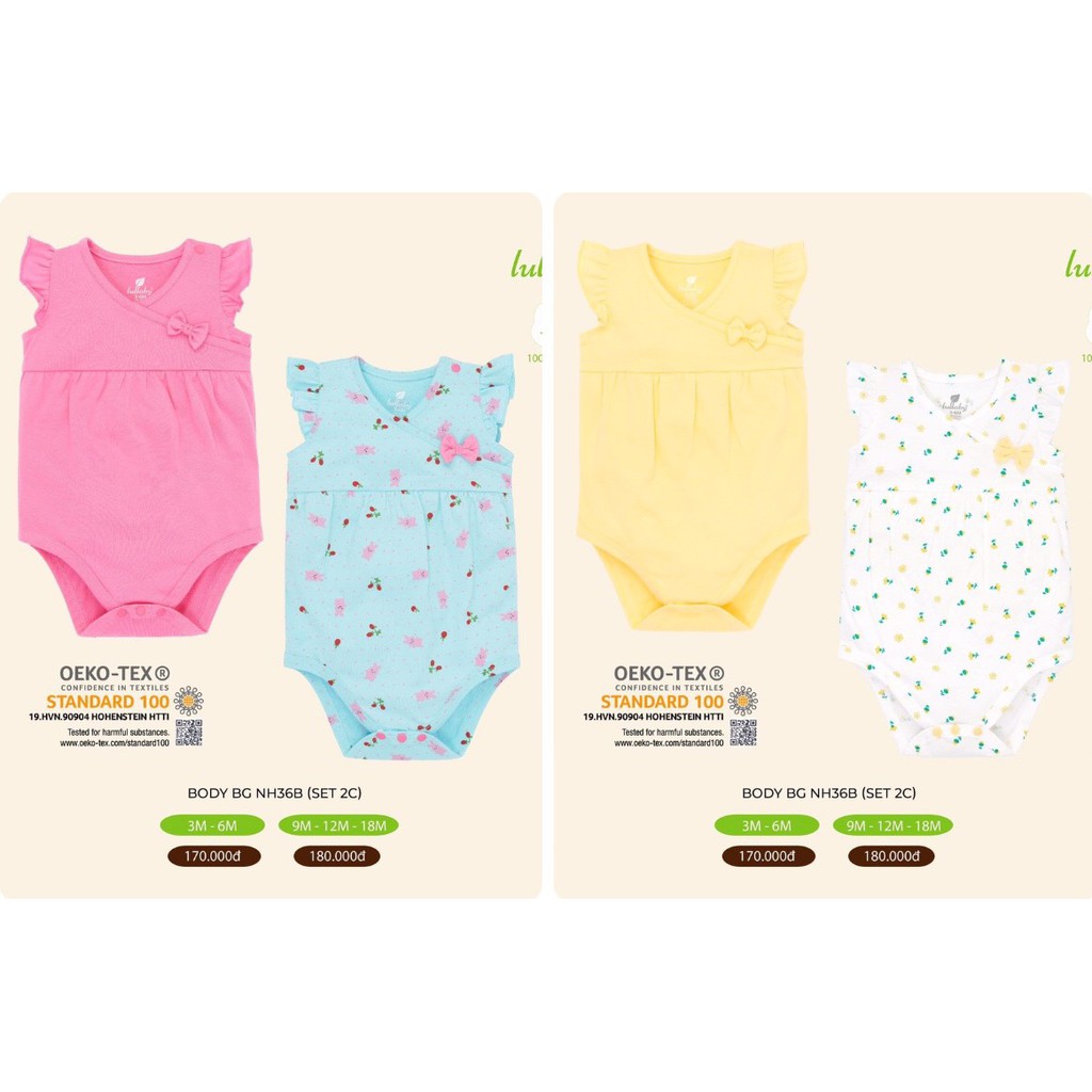 [LULLABY SALE] Set 2 Body Bé Gái 100% cotton cao cấp NH37B