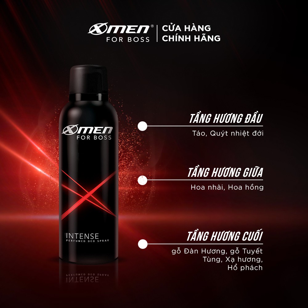 [Mã COSMEN giảm 8% đơn 250K] Combo 2 Xịt khử mùi X-Men For Boss Intense - Mùi hương trầm đầy nội lực 150ml/chai