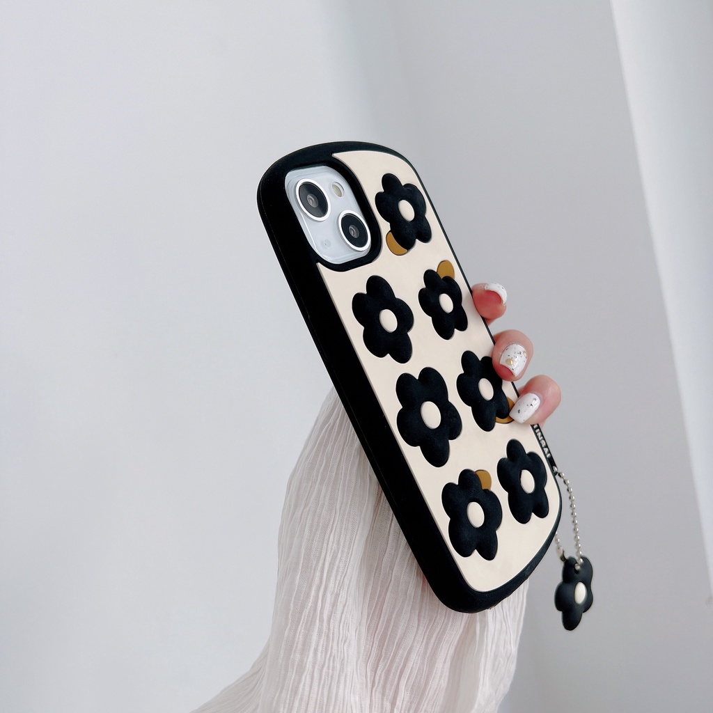 Ốp Điện Thoại Silicon Họa Tiết Hoa Màu Đen Kèm Dây Đeo Cho Iphone love 12 pro max 11 pro max xs max xr x 13proamx
