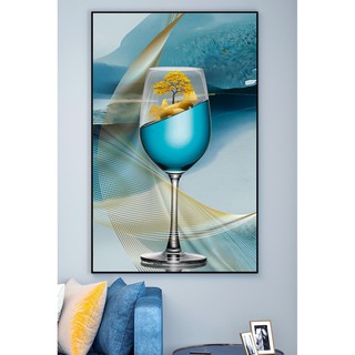 Tranh treo tường hiện đại trang trí quầy bar nhỏ hình chiếc ly chất liệu bóng kính hoặc vải canvas ZTU_37826