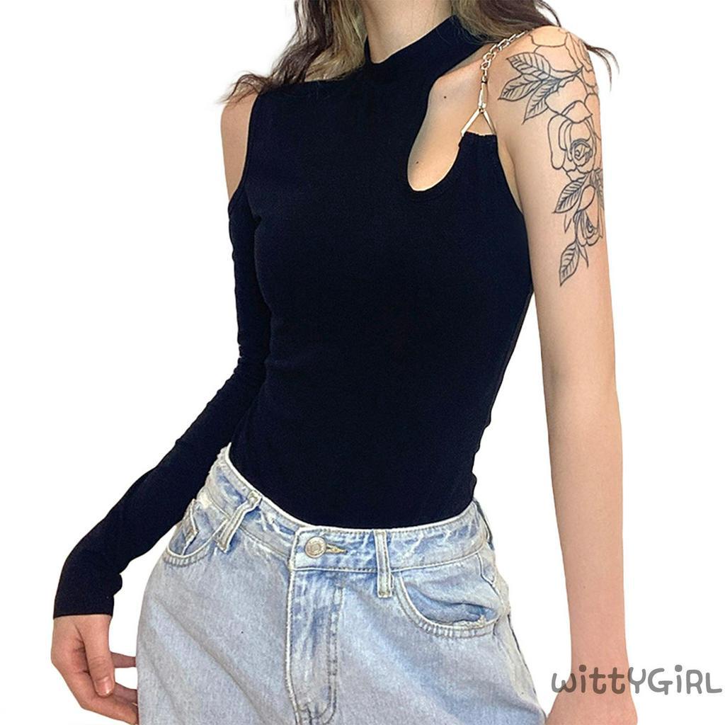 Đồ liền thân màu trơn thiết kế hở một bên vai thời trang quyến rũ cho nữ | BigBuy360 - bigbuy360.vn