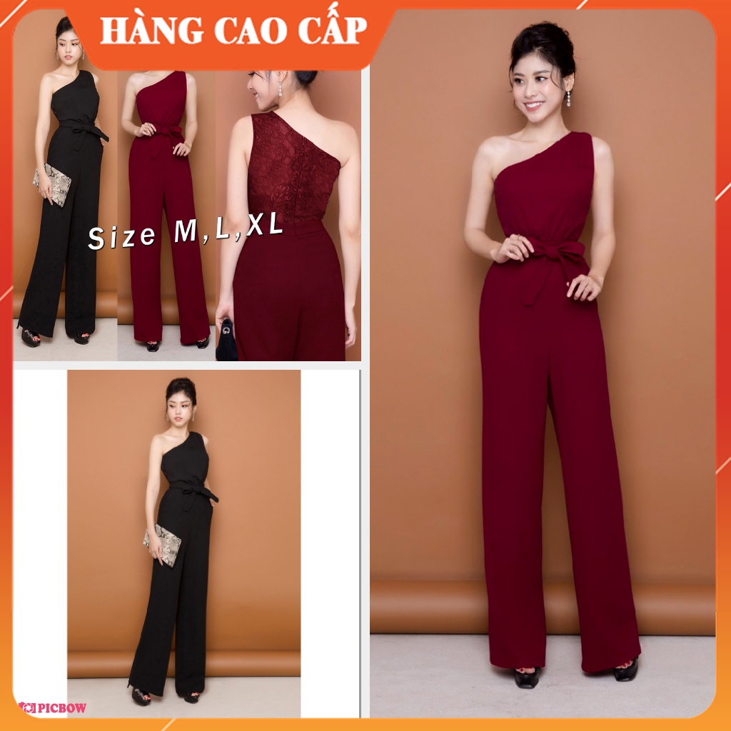 Jumpsuit Nữ Dài Lệch Vai Sang Chảnh Áo Liền Quần Ống Suông Phối Áo Dự Tiệc Sát Nách 1 Bên Thắt Nơ J928
