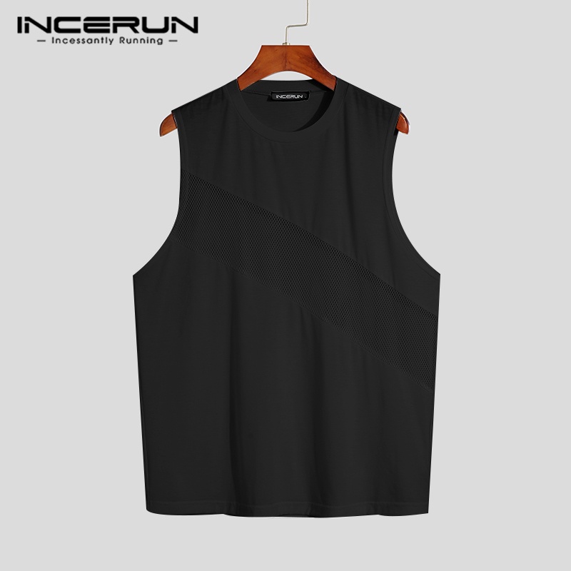 Áo ba lỗ INCERUN cho nam phối lưới xuyên thấu